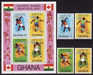 Гана, 1976, Олимпиада Монреаль, Футбол, 4 марки, блок